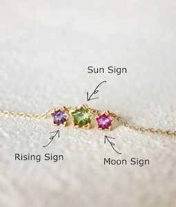 Personalized Big 3 Zodiac Necklace: Crystal Gemstone Sun Moon Rising Signs, Custom Birth Date Gift For Women, Dainty Multiple Star Charm