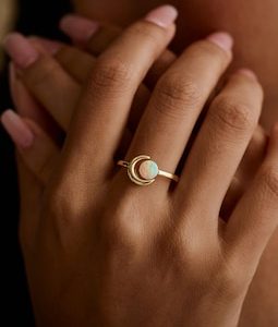 Opal Moon Ring Adjustable, Dainty Open Ring, Celestial Jewelry, October Birthstone Gift, Minimalist Gold Silver Ring, Promise Ring for Her