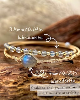 50%off Buy2!9mm Labradorite Bangle:Copper 14k Gold Filled Wire Wrapped Adjustable Bracelet-Balance Inner Peace Energy Crystal