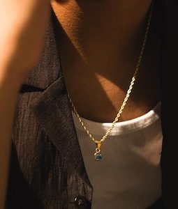 Moss Agate Pendant Necklace - Small Gold Mens Necklace - Square Moss Gem Chain Pendant for Men - Mens Jewellery - Gold Chain Pendant Gifts