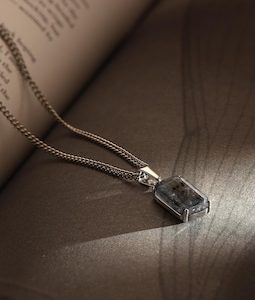 Spectrolite Pendant Necklace For Men,Grey Pendant,Mens Necklace,Mens Grey Pendant, Mens Jewelry,Silver Necklace,Stain steel,Gift For Him
