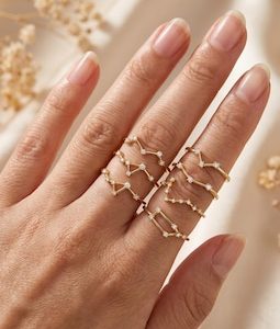 Minimalist Constellation Ring, Gold Plated Zodiac Ring, Dainty Moissanite Star Ring, Celestial Stacking Ring, Dainty Zodiac Ring