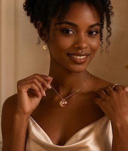 Custom Moon and Stars Necklace with Engraved Initials – Stackable Celestial Jewelry