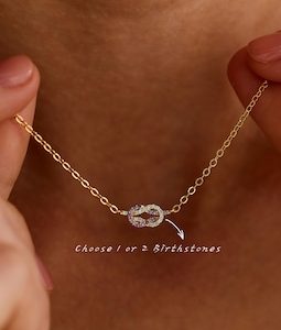 Birthstone Knot Necklace, Custom Birthstone Jewelry, Dainty Gold Minimalist Pendant, Anniversary Keepsake, Meaningful Gift for Her