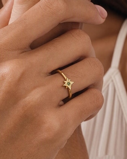 Custom Birthstone Star Ring, Celestial Jewelry, Birthstone Jewelry Gift, Gold Stacking Rings, Anniversary Gift, Birthday Gift for Her